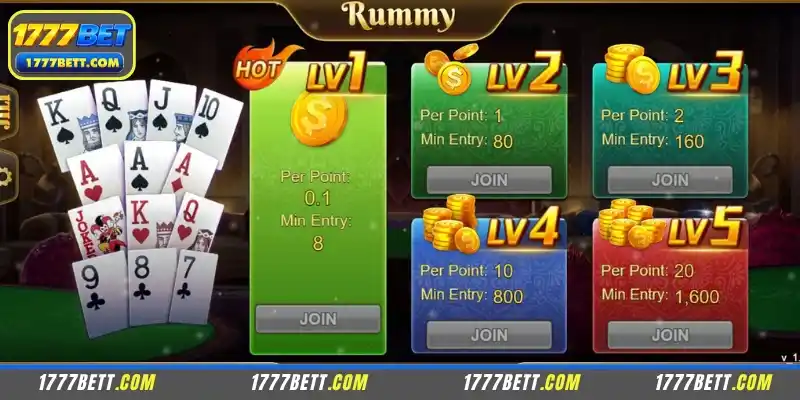 Many diverse Rummy game tables at 1777Bet