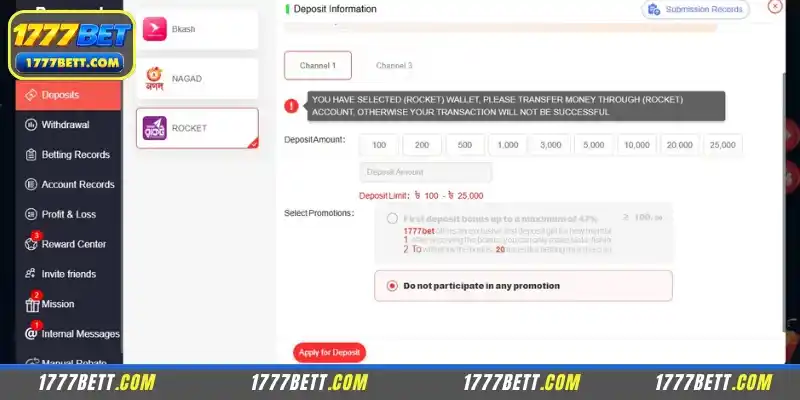 Step-by-step 1777Bet Deposit Instructions