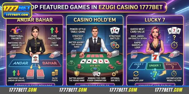 Top games to choose at Ezugi Casino 1777Bet